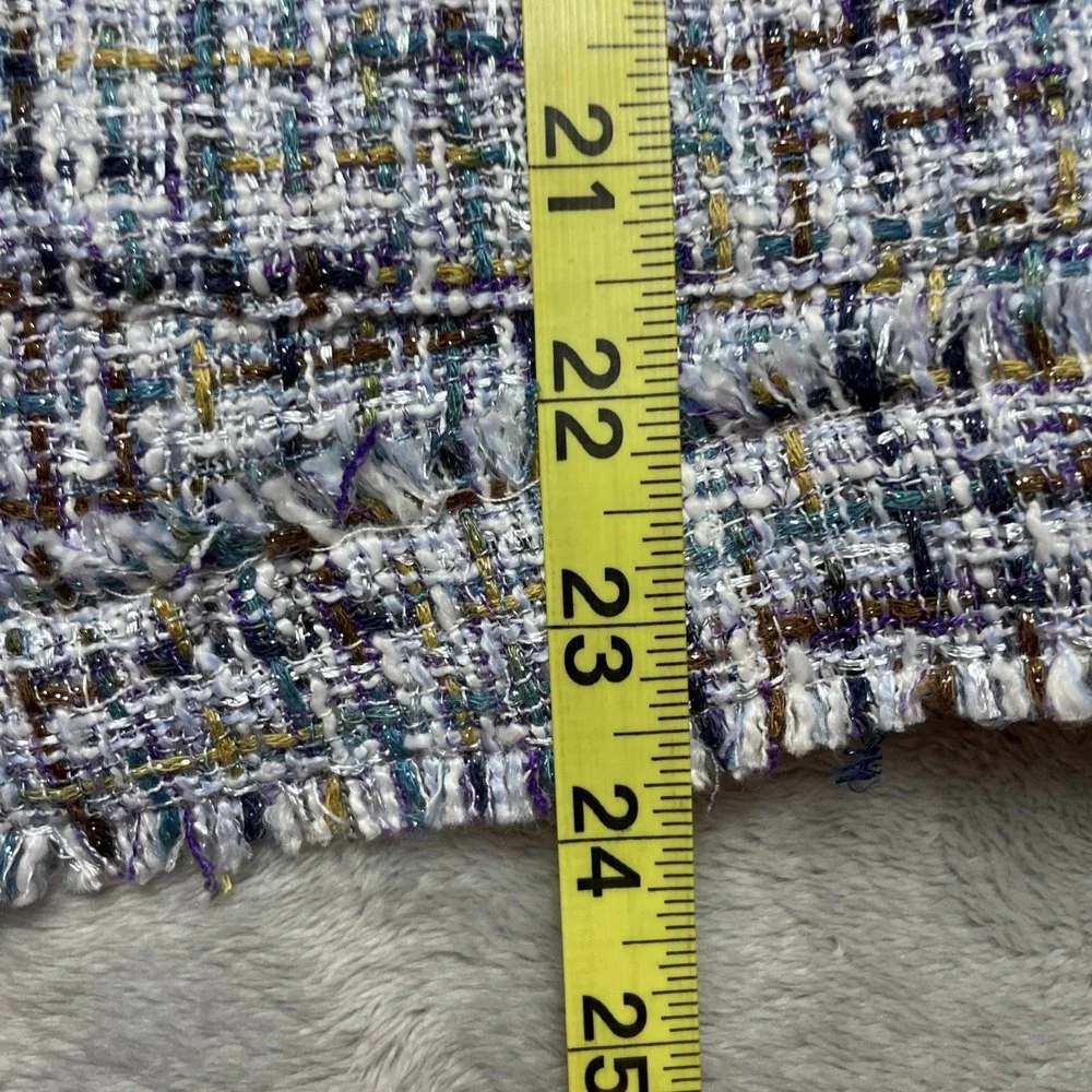 Nanette Lepore Nora‎ Boucle Jacket Womens L Blue Metallic Tweed Pearl Buttons - Picture 11 of 11